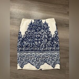 J.Crew Porcelain Paisley No.2 Pencil Skirt Cotton Knee Length 6